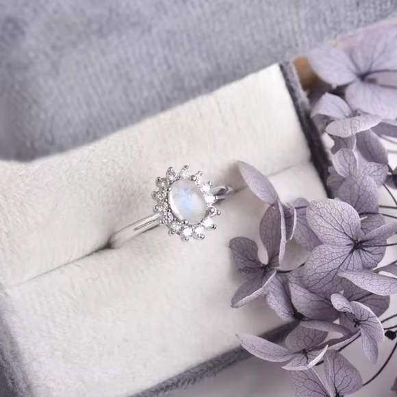 Authentic Blue Flashy Moonstone Ring Silver - Adjustable Open Ring - Picture 3 of 6